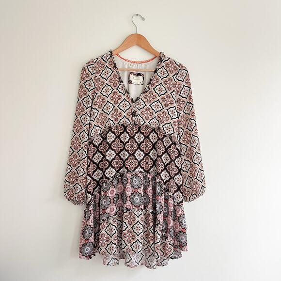 Anthropologie Tiered V-Neck Long Sleeve Floral Printed Boho Peasant Dress Medium - Picture 5 of 12